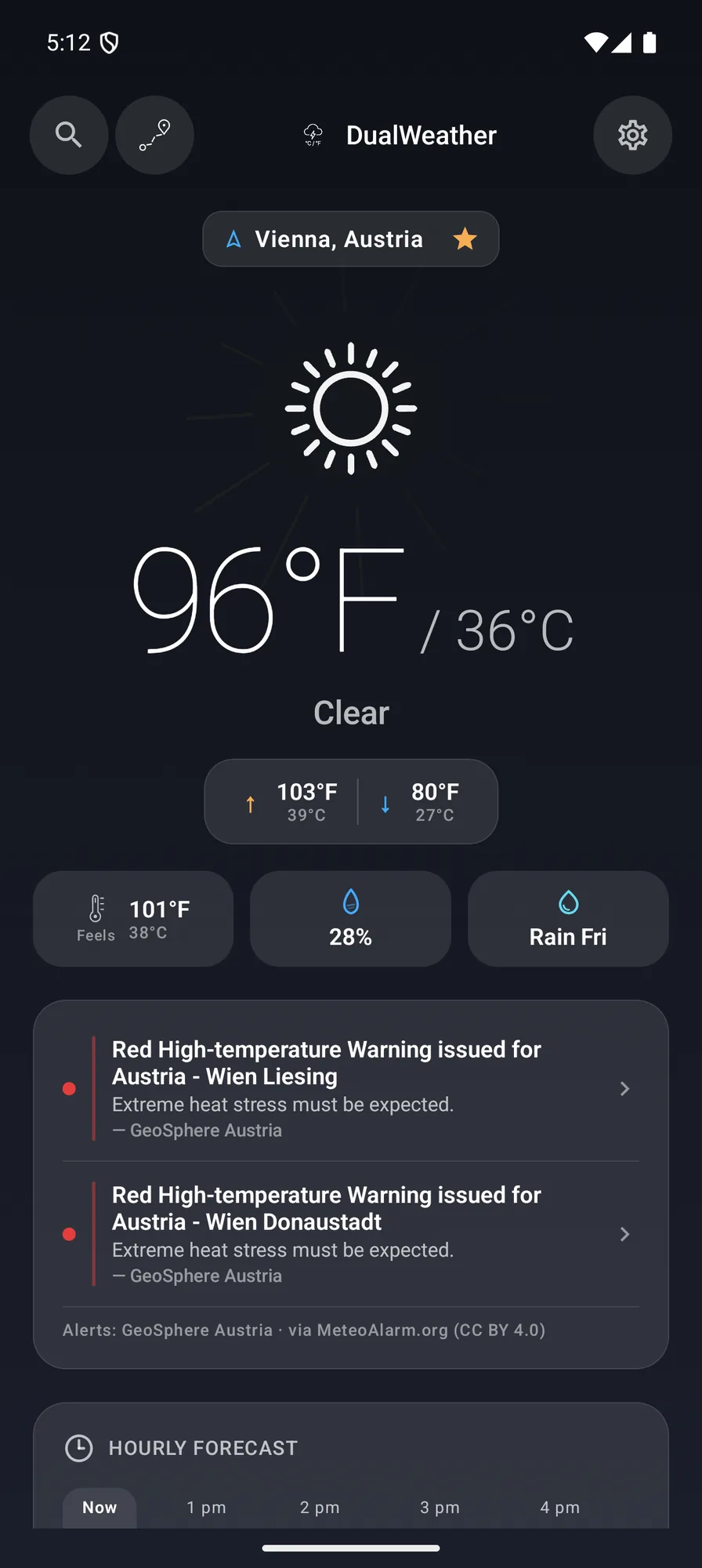 Android severe weather alerts issued by a national meteorological agency