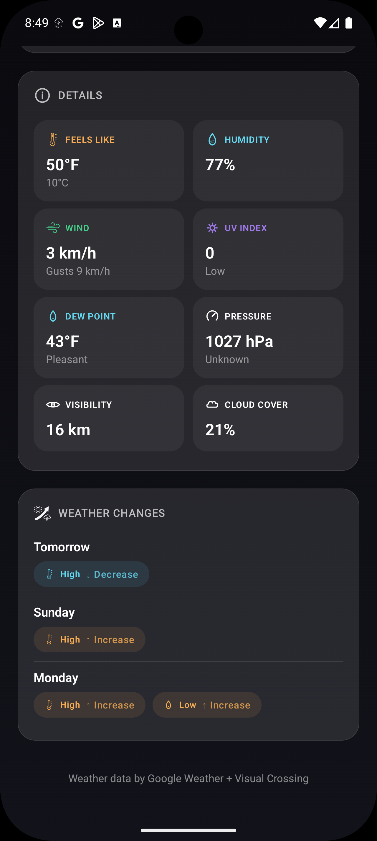 Android weather details continued