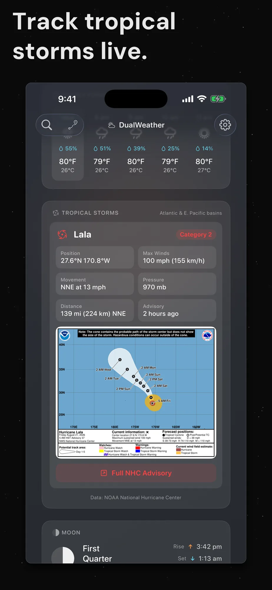 DualWeather on iPhone: Tropical storm lala laysan