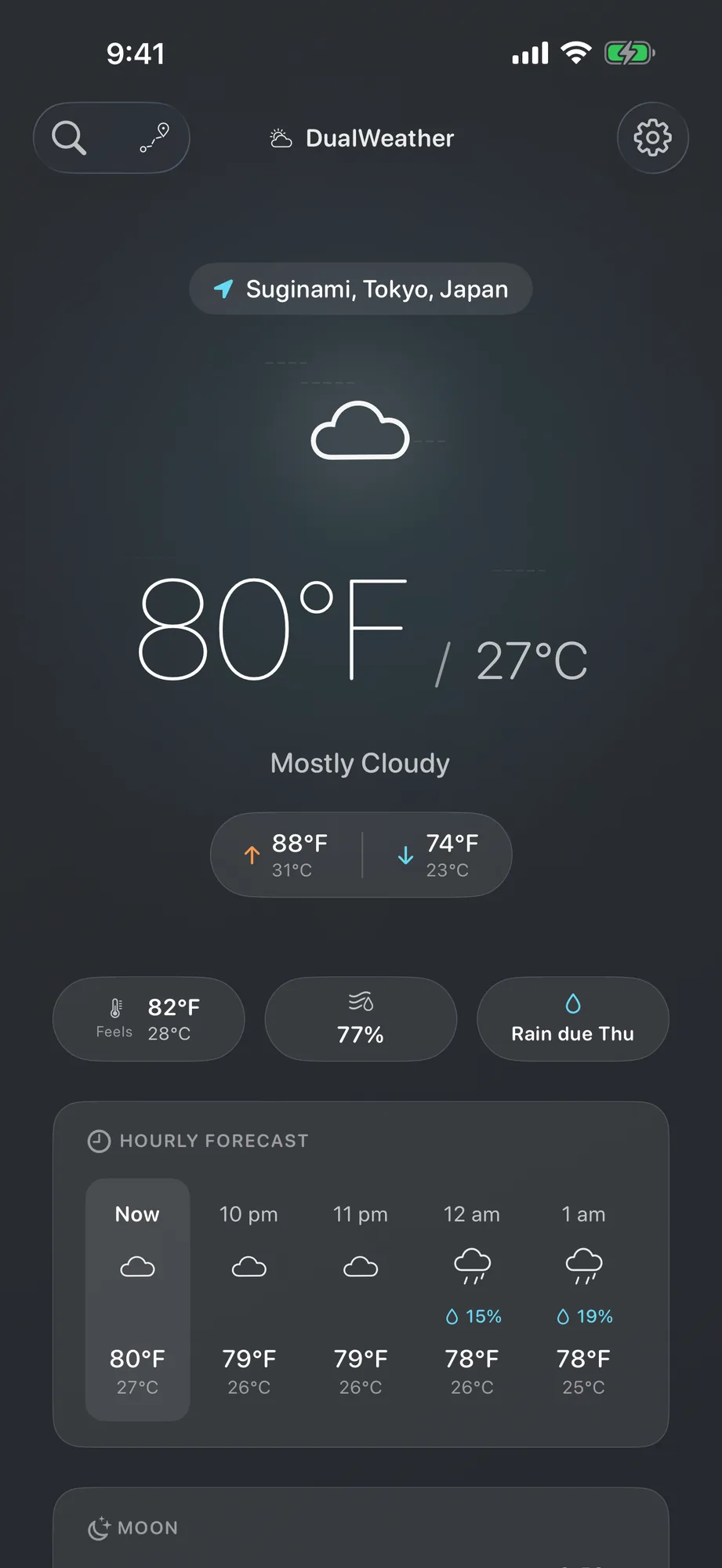iPhone hero forecast showing 80 degrees Fahrenheit and 27 degrees Celsius side by side