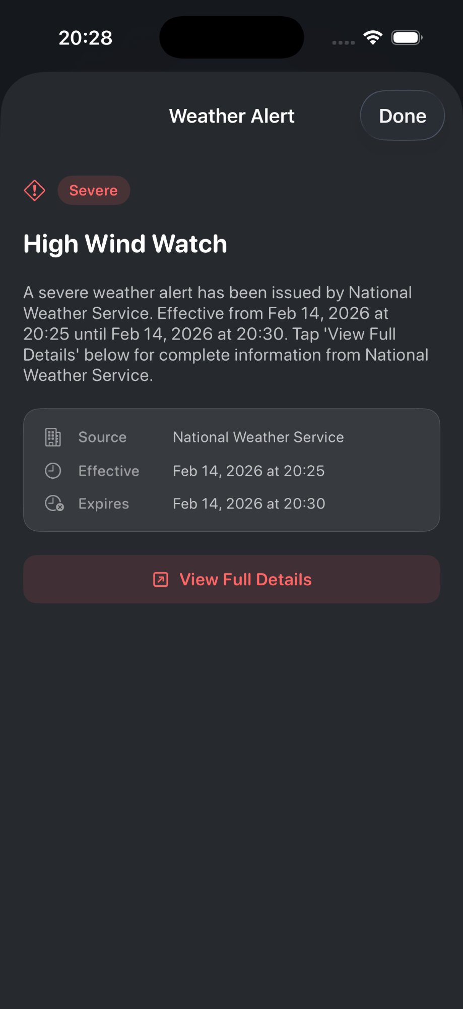 Severe weather alert detail