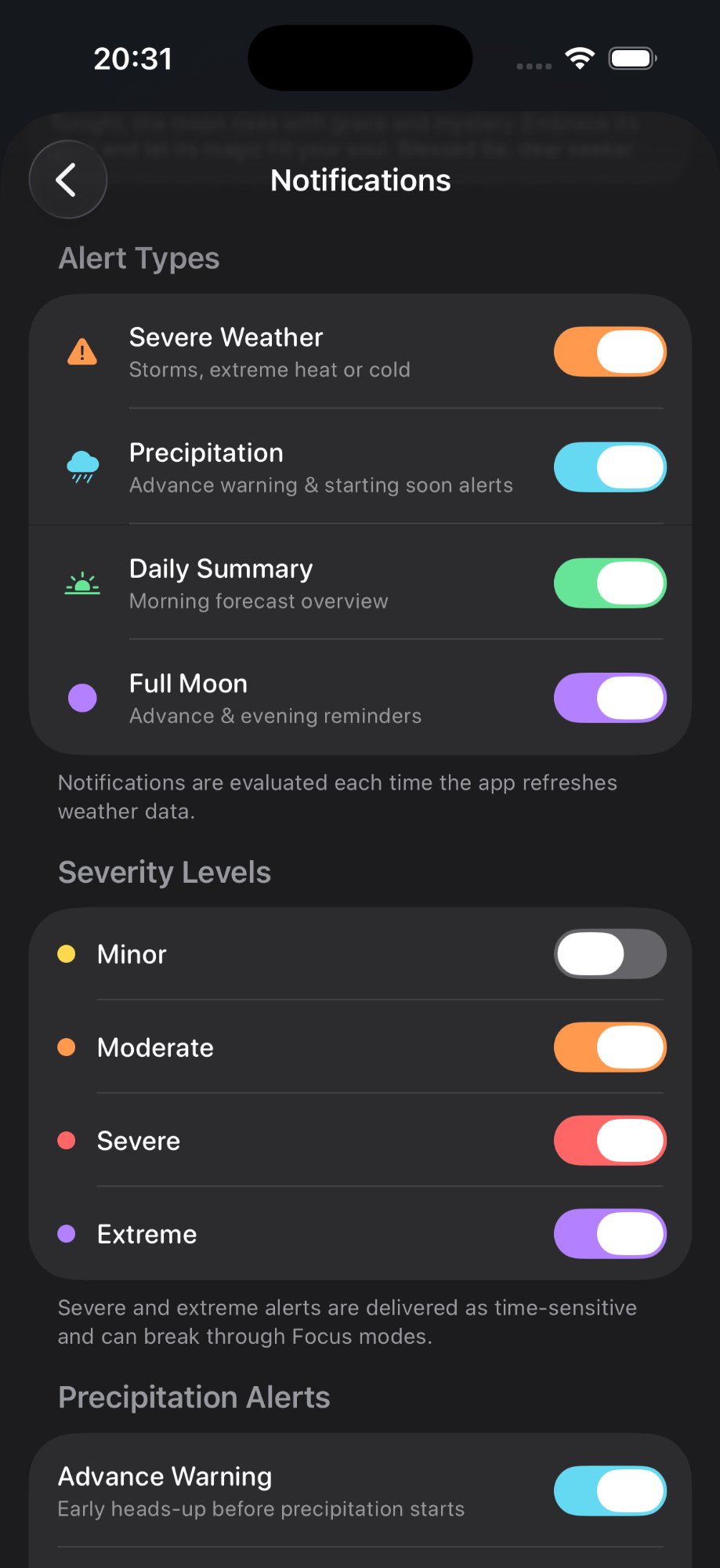 Notification alert types and severity levels