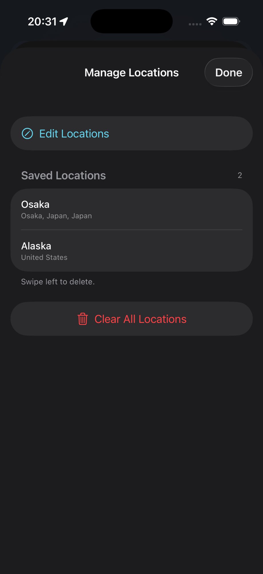 Manage saved locations