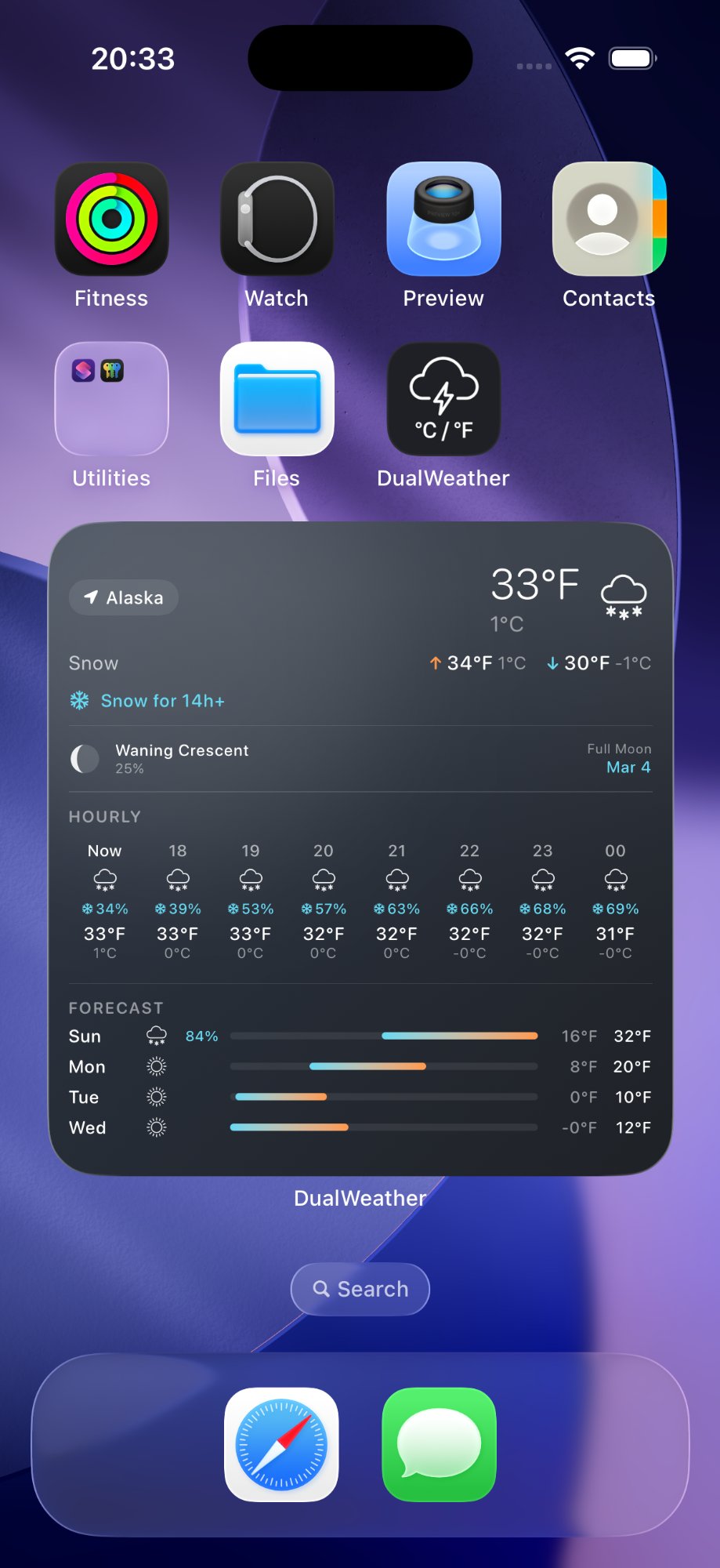 Large home screen widget with full forecast