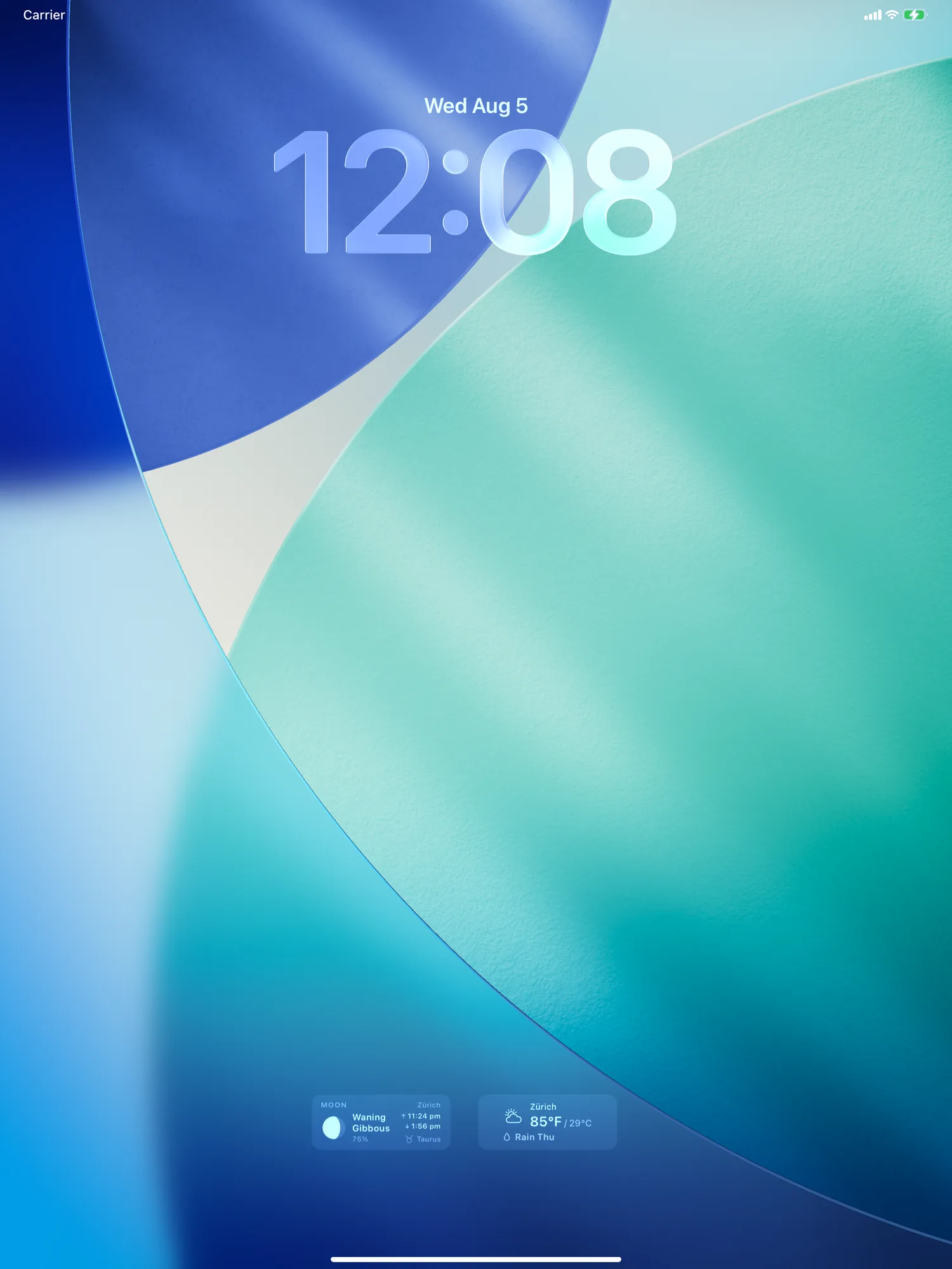 iPad Lock Screen with moon phase and forecast DualWeather widgets