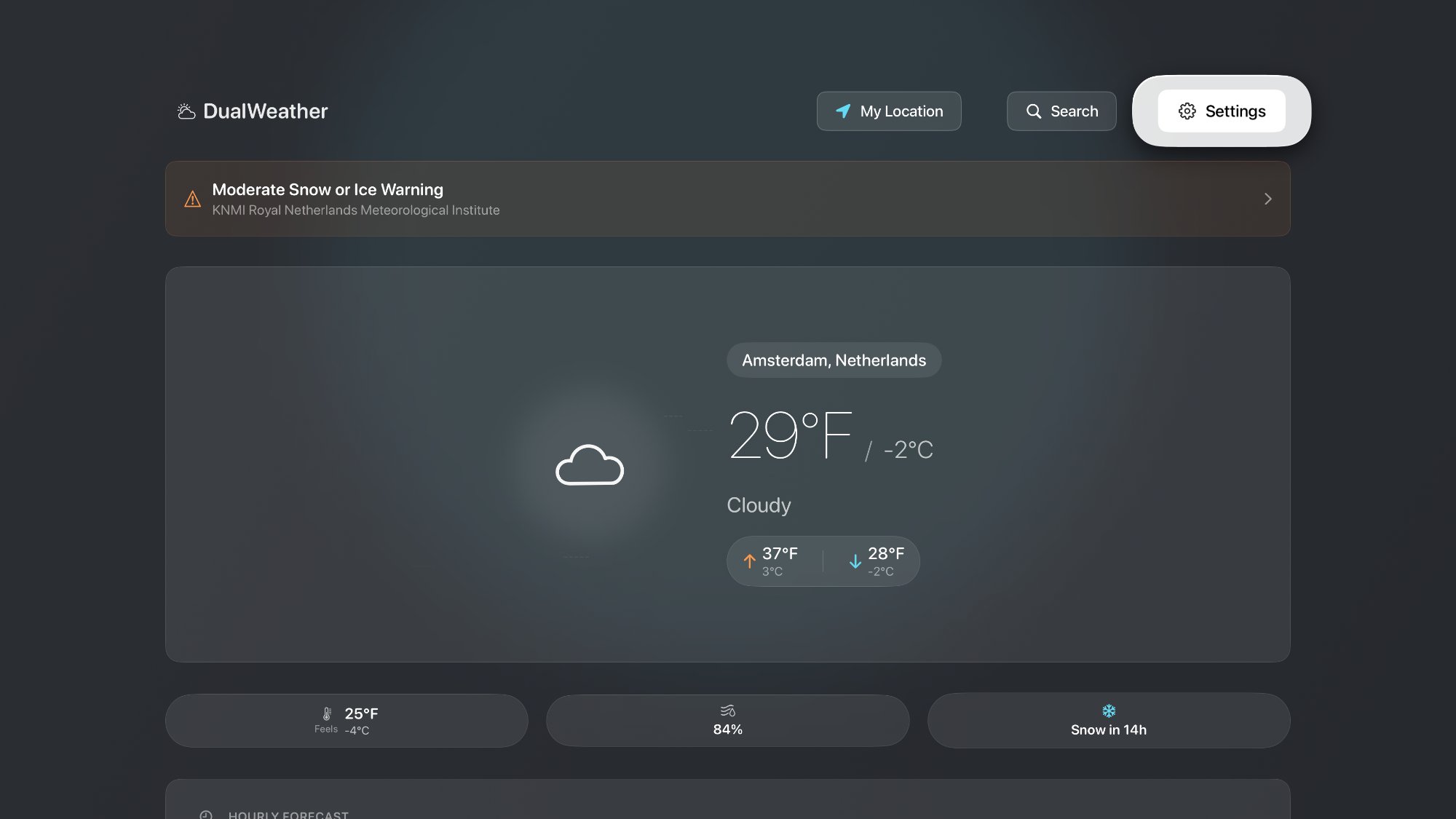 Apple TV main weather view with dual temperatures