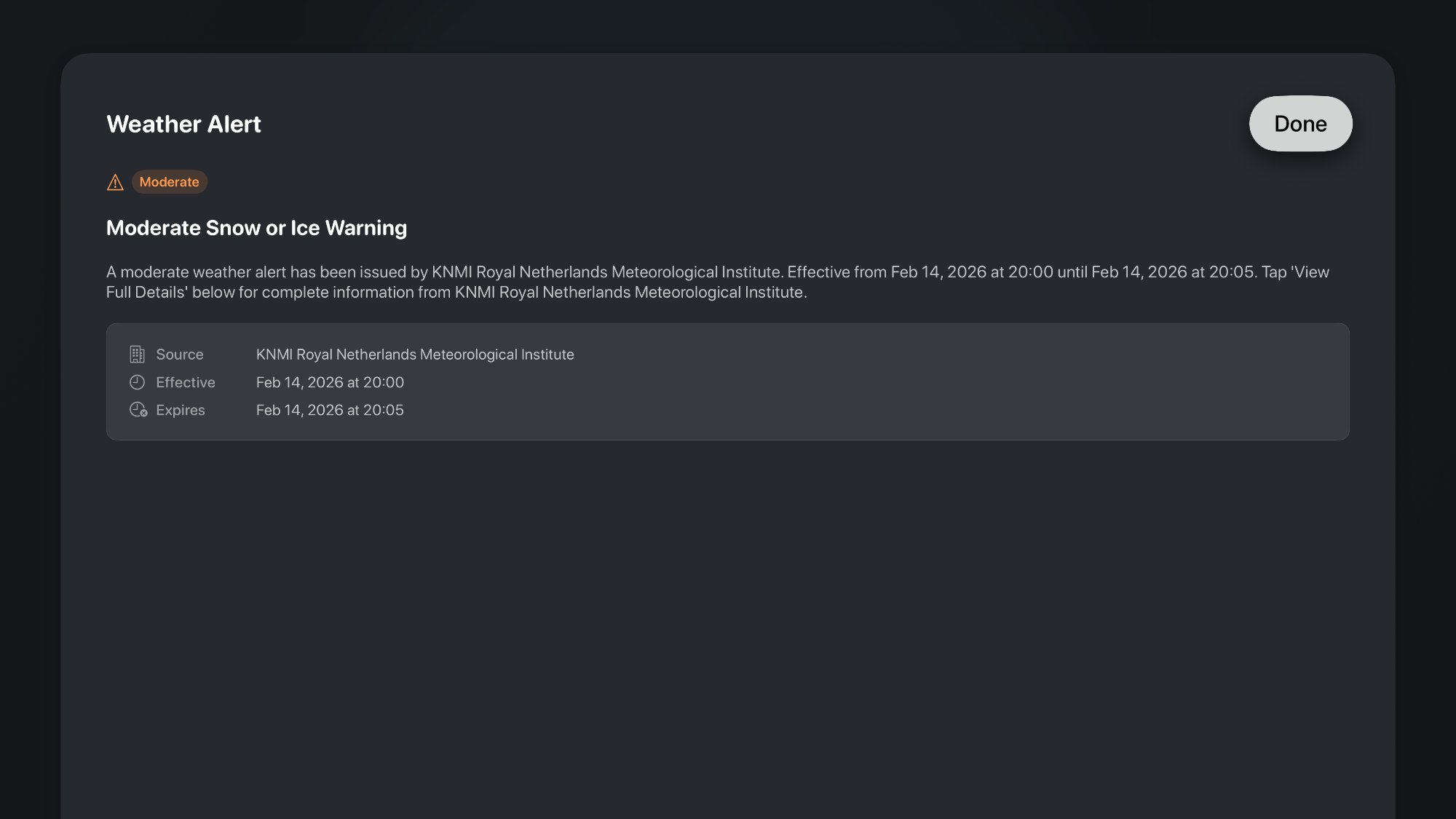Weather alert detail on Apple TV