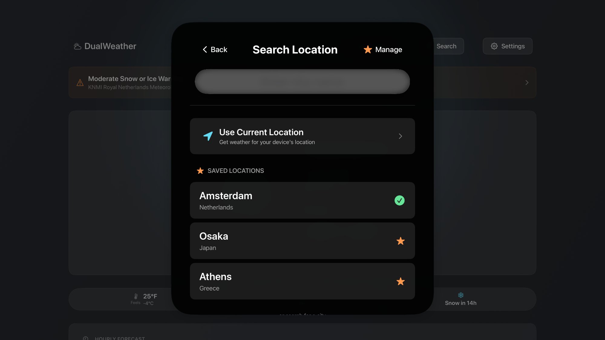 Location search with saved cities on Apple TV