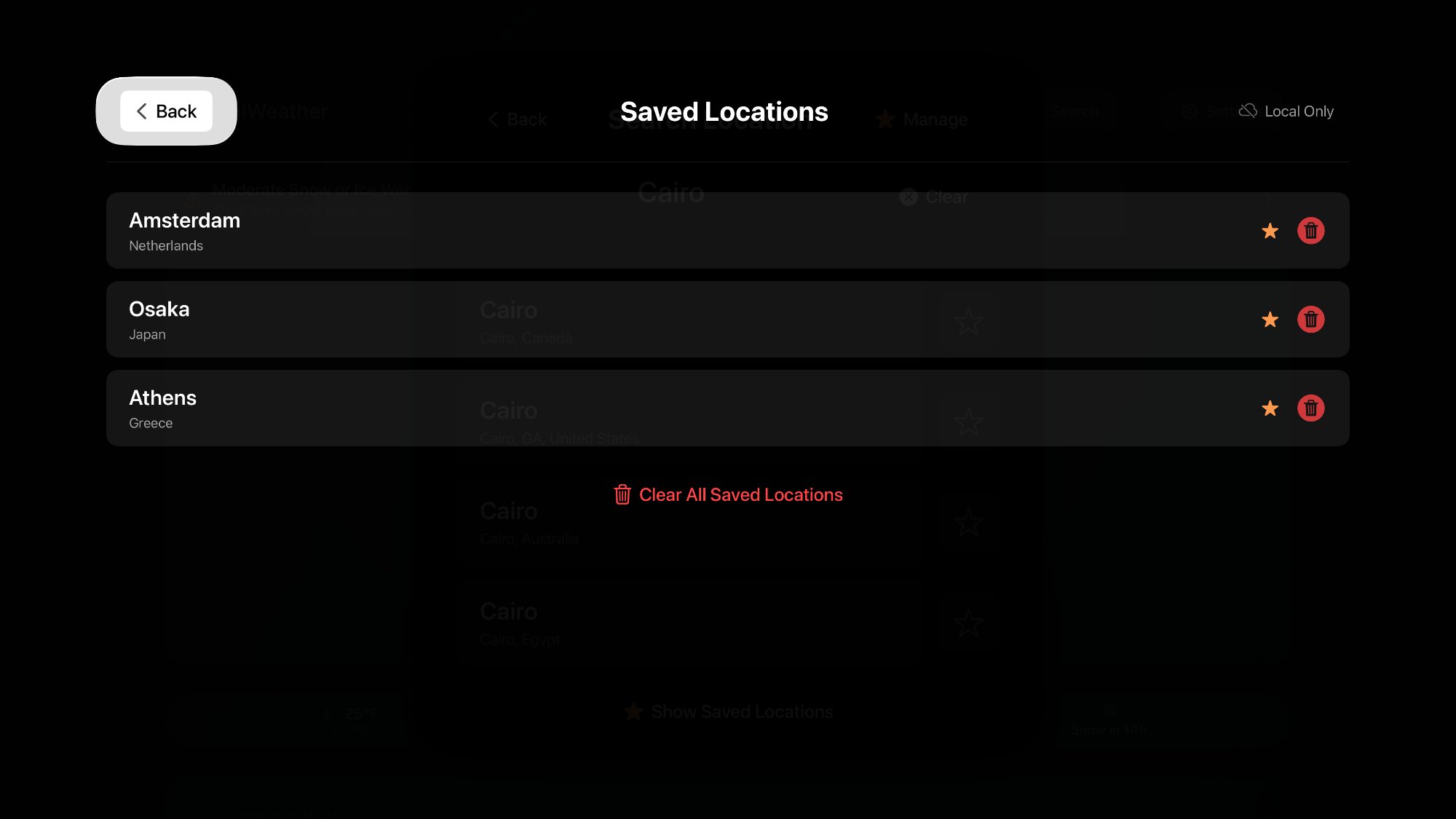 Manage saved locations on Apple TV