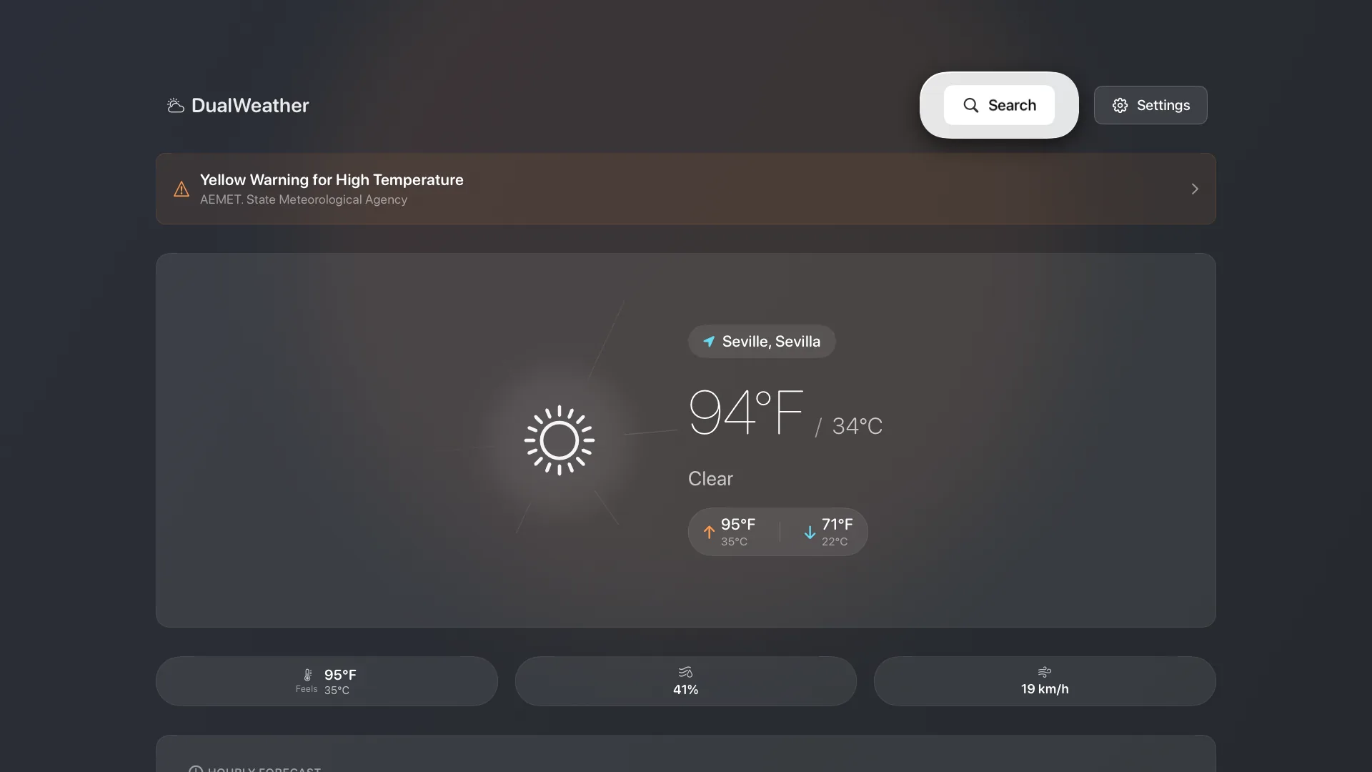Apple TV forecast with a high temperature warning issued by a national meteorological agency