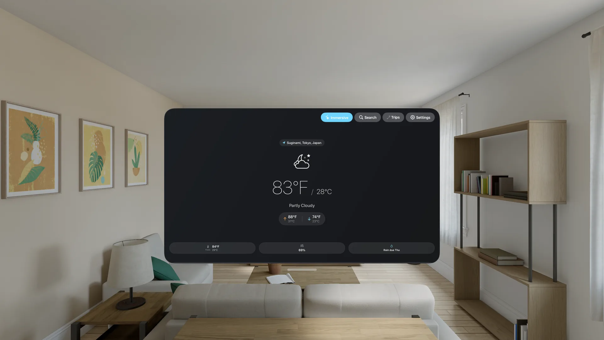 Apple Vision Pro weather window floating in passthrough