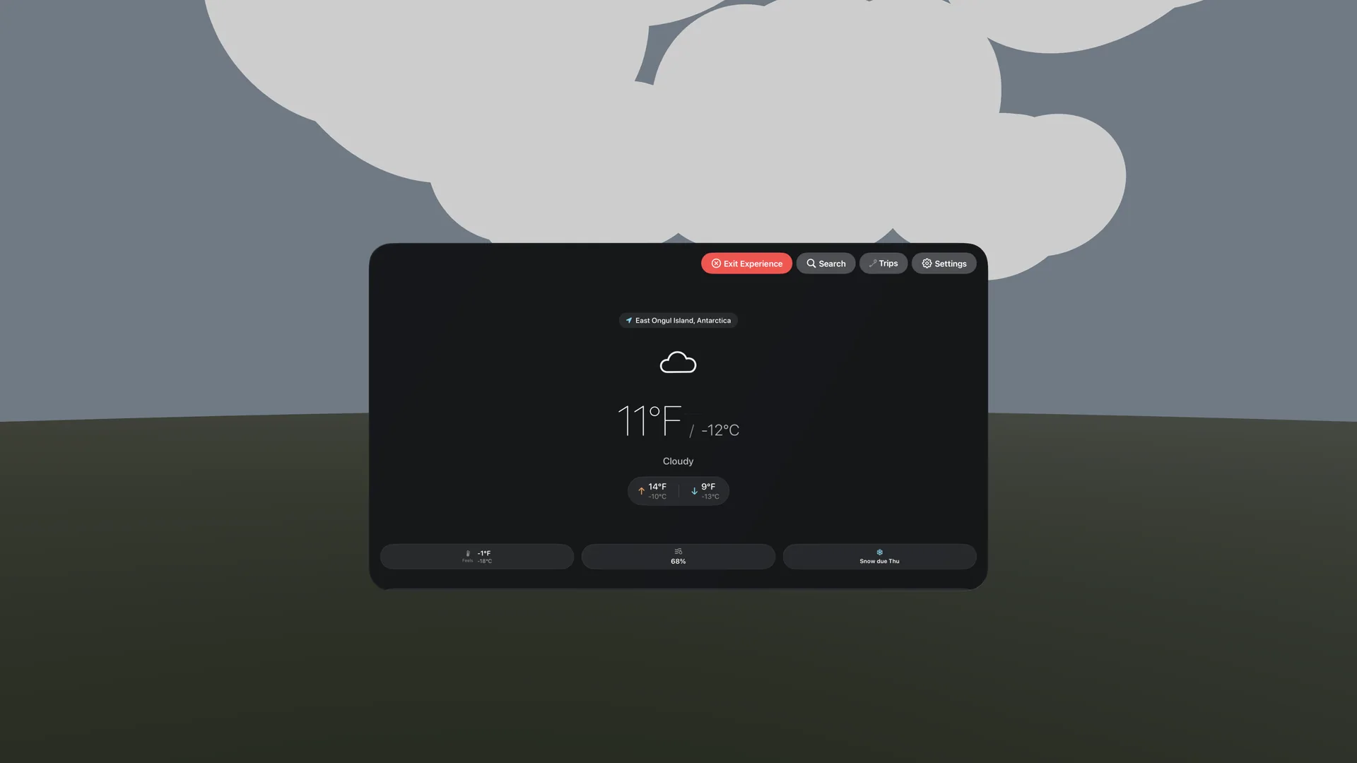 Apple Vision Pro immersive overcast environment in Antarctica