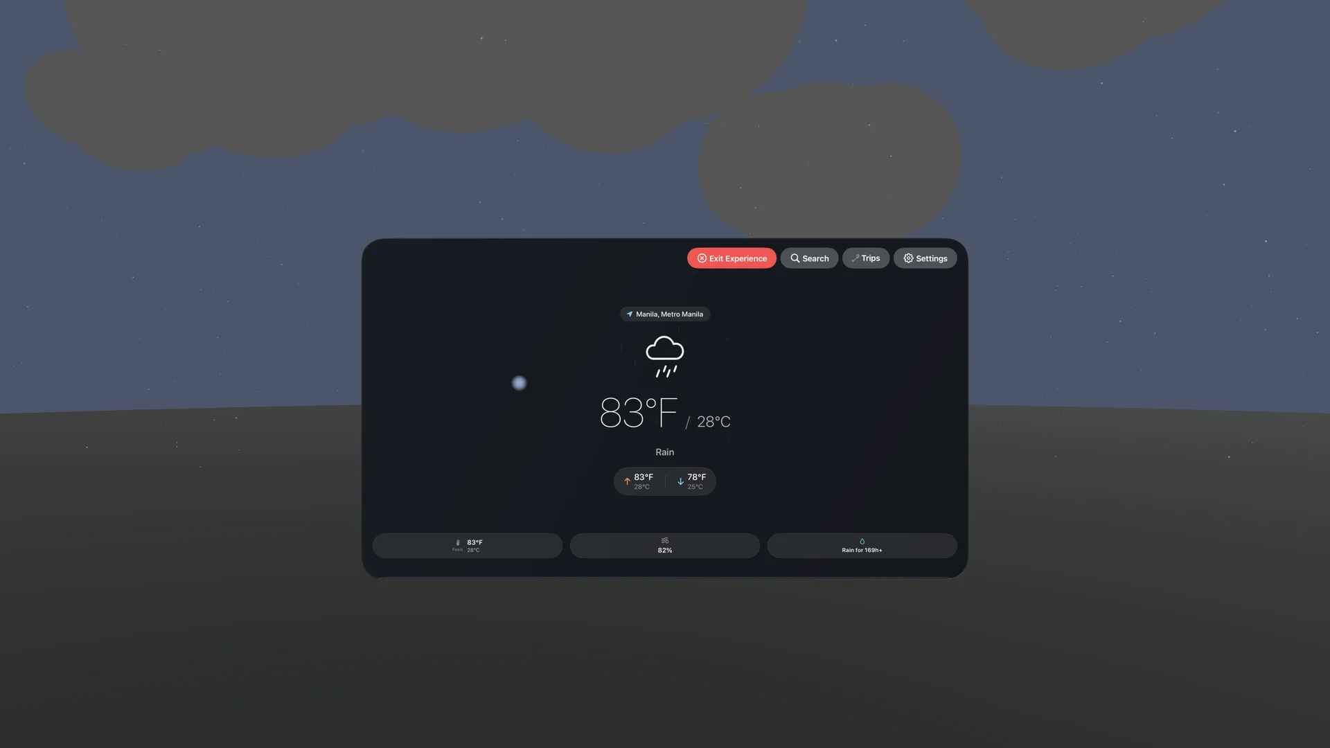 Apple Vision Pro immersive night rain environment over Manila