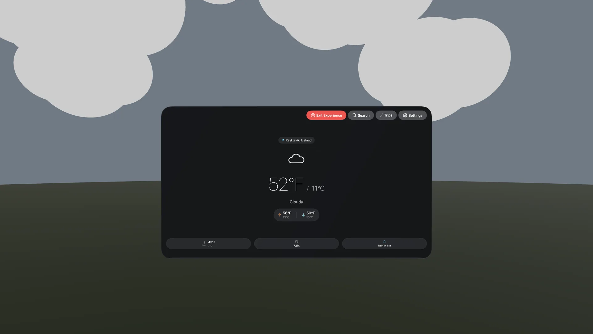 Apple Vision Pro immersive cloudy environment over Reykjavik
