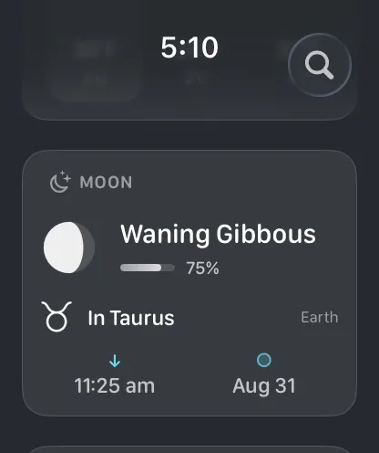 Apple Watch moon phase with illumination and next full moon