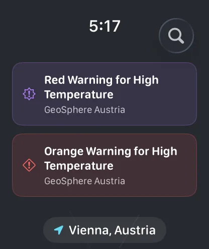 Apple Watch severe weather alerts from a national meteorological agency