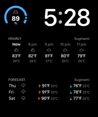 Apple Watch Modular Duo face with hourly and forecast complications