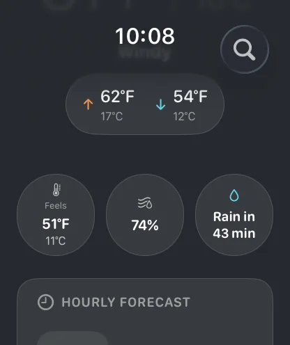 Apple Watch quick stats with feels-like, humidity and time to next rain