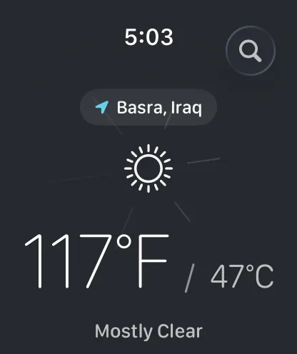 Apple Watch forecast in extreme heat with a three-digit Fahrenheit reading