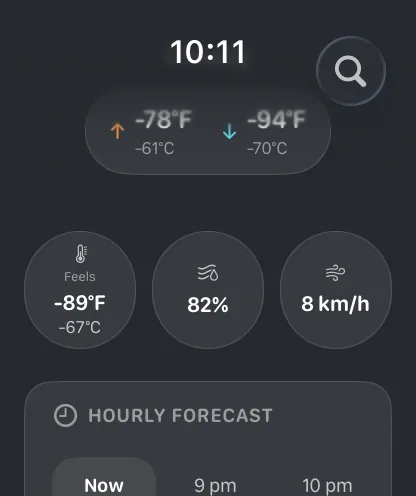 Apple Watch quick stats with sub-zero highs and lows in both units