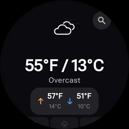 Wear OS hero forecast with dual temperature display